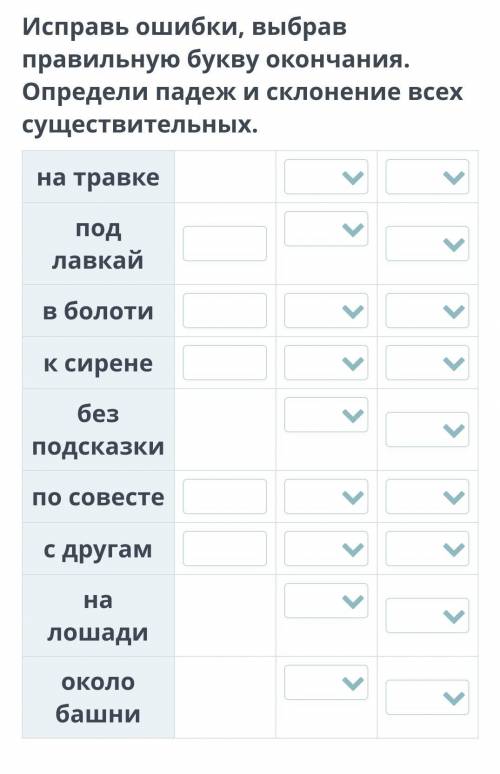 Исправь ошибки, выбрав правильную букву окончания. Определи падеж и склонение всех существительных.