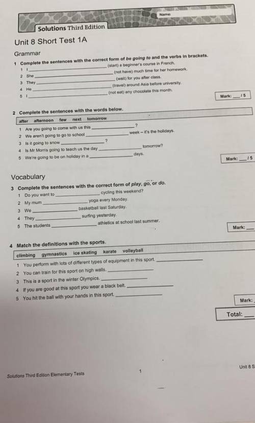 Solutions Third Edition Unit 8 Short Test 1AGrammar2 She3 They4 Не5Name1 Complete the sentences with