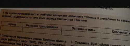 составить табличку, можете использовать интернет,но чтобы четко и кратко. Творчество Толстогопериод-