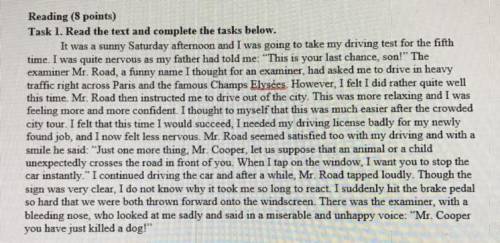 Mark sentences as True (T) or False (F). 1. Mr. Cooper had the 5th attempt to pass the driving test.