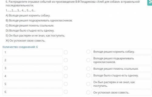 Распределите отрывки событий из произведения В.Ф.Тендрякова «Хлеб для собаки» в правильной последова