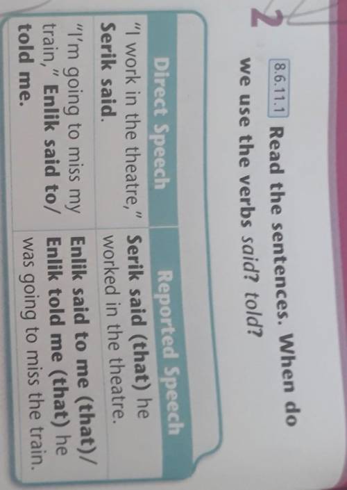 Read the sentences When do we use the verbs said? told? ​