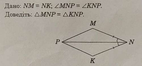 Дано: NM = NK; ZMNP = ZKNP.Доведіть: ДMNP = ДKNP. ​