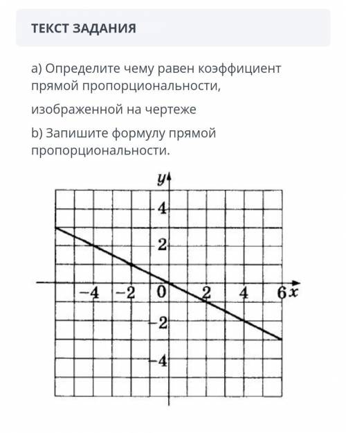 А) Определите чему равен коэффициент прямой пропорциональности, изображенной на чертеже b) Запишите