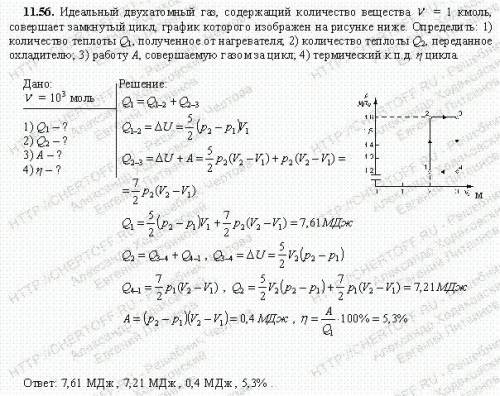 подробно решить эту задачу, краткое решение снизу.Плачу Идеальный двухатомный газ, содержащий количе