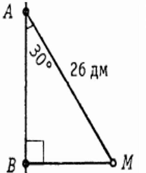 2. В прямоугольном треугольнике ABM сторона АМ равна 26 дм, <А=300 , найдите катет МВ и угол М