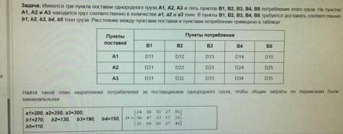 Транспортная задача (Подробно расписать решение)