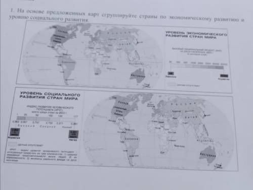 На основе предложенных карт сгруппируйте страны по экономическому развитию и уравнению социального р