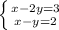 \left \{ {{x-2y=3} \atop {x-y=2}} \right.