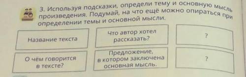 3. Используя подсказки, определи тему и основную мысль произведения. Подумай, на что ещё можно опира