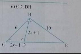 Треугольник на фото. Нужно найти стороны CD, DH. Нужно решение(обязательно) ! ​