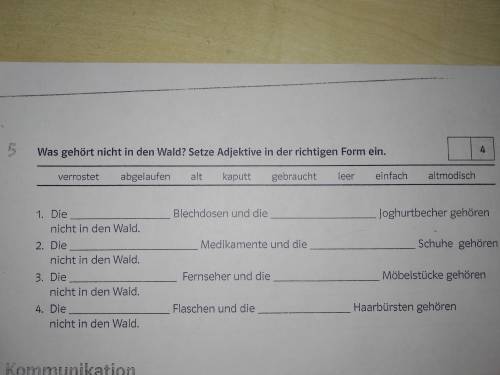 4. Ergänze die Endungen. 1. der gebraucht___ Fernseher und die einfach___ Joghurtbecher 2.die abgela