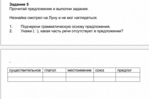 Задание 5 Прочитай предложение и выполни задания.Незнайка смотрел на Луну и не мог наглядеться.1) По