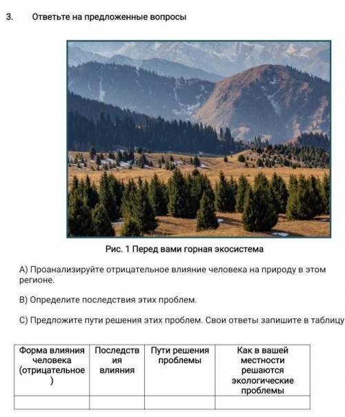 А) Проанализируйте отрицательное влияние человека на природу в этом регионе. В) Определите последств