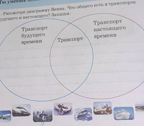 1. Рассмотри диаграмму Венна. Что общего есть в транспорте будущего и настоящего? Запиши.Транспортбу