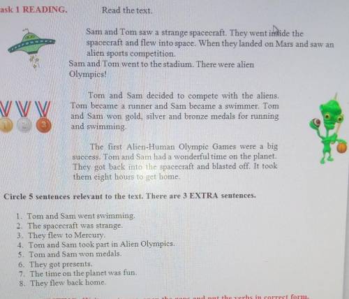 Circle 5 sentences relevant to the text. There are 3 EXTRA sentences. 1. Tom and Sam went swimming.2