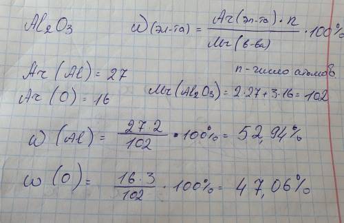 Обчислить масові частки елементів в речовині Al2O3​