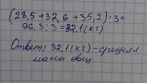 4. Массы трёх овец соответственно равны 28,5 кг, 32,6 кг и 35,2 кг. Найдите среднюю массу овец.(можн