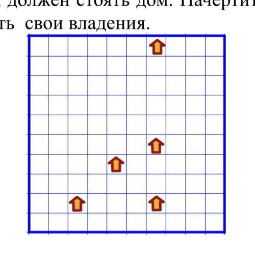 Фермер владеет квадратным участком земли площадью 200 км2 и пятью домами, расположенными на нём, как