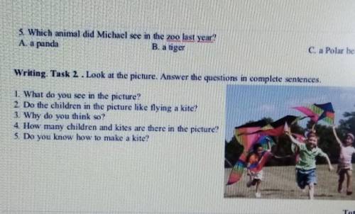 Writing. Task 2 . Look at the picture. Answer the questions in complete sentence 1. What do you see