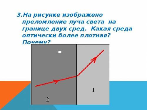 3.На рисунке изображено преломление луча света на границе двух сред. Какая среда оптически более пло