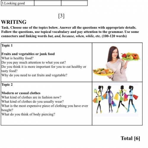 WRITING Task. Choose one of the topics below. Answer all the questions with appropriate details. Fol