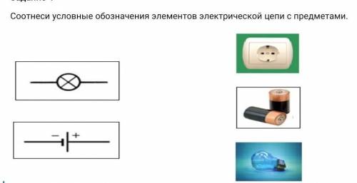 Задание 4 Соотнеси условные обозначения элементов электрической цепи с предметами. Естевство знание