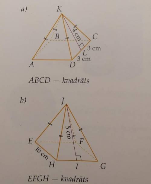 Вычислить боковые поверхности пирамиды и полную площадь а)ABCD - квадратb)EFGH - квадрат​