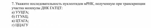 Укажите последовательность нуклеотидов мРНК, полученную при транскрипции участка молекулы ДНК ГАТЦТ