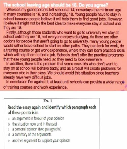 Ex. 1 read the essay again and identify which paragraph each of these points is in. ​