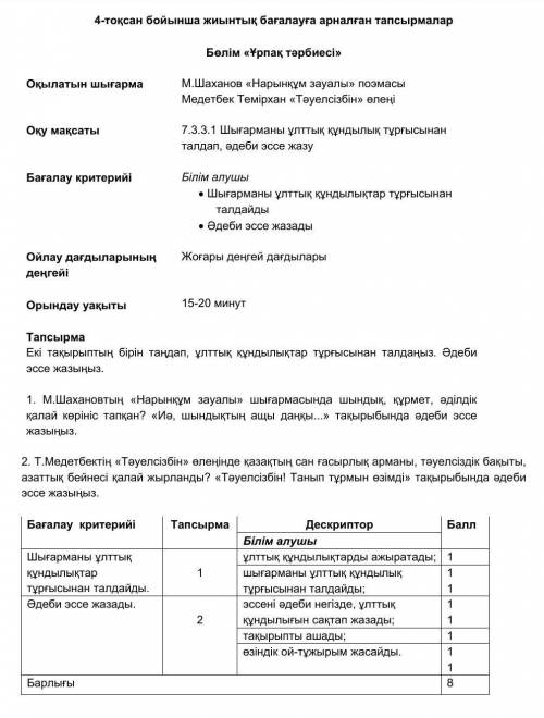 БЖБ казак адебиет БЖБ 7класс 4 четверть (на казахском не смогу написать а то удалят) ​​