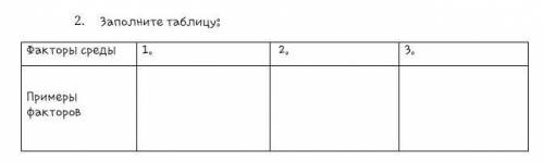 2. Заполните таблицу: Факторы среды 1, 2, 3. Примеры факторов ​