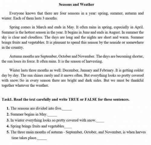 Seasons and Weather four seasons in a year: spring, summer, autumn and Everyone winter. Each of them