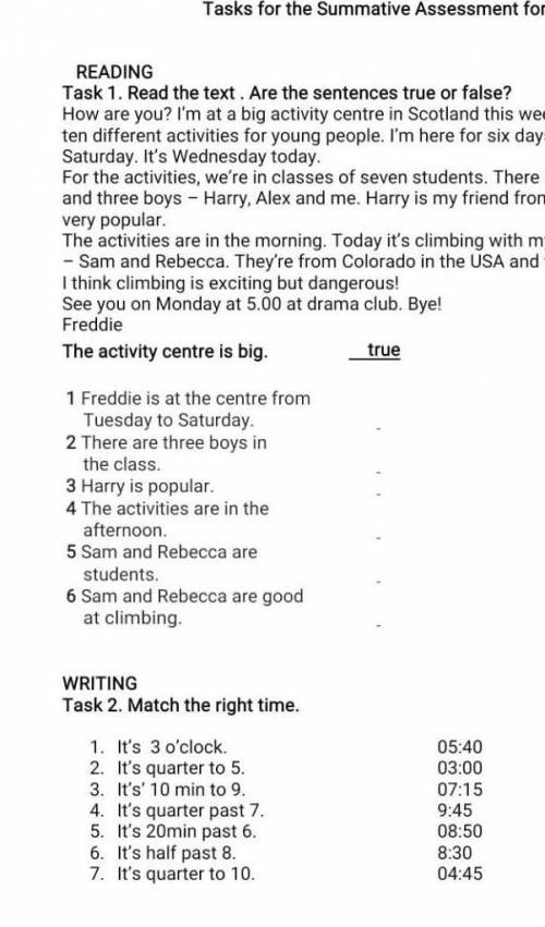 1) Freddie is at the centre from Tuesday to Saturday 2) There are three boys in the class 3) Harry i