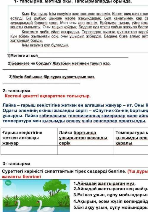 2 сынып тжб« Әдебиеттік оқу » пәнінен 4 - тоқсанға арналған жиынтық бағалау Сыныбы -2 1- тапсырма .