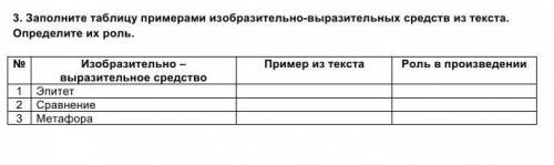 3. Заполните таблицу примерами изобразительно-выразительных средств из текста. Определите их роль.№