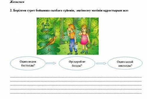 2. Берілген сурет бойынша сызбаға сүйеніп,  әңгімелеу мәтінін құрастырып жаз​