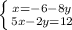 \left \{ {{x=-6-8y} \atop {5x-2y=12}} \right.