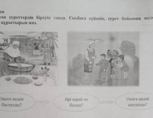 Берилген суреттердин биреуин танда. Сыз ага суйенип сурет бойынша матинин курастырып жаз. ​