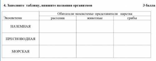 4. Заполните таблицу, впишите названия организмов ​