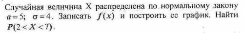 Случайная величина X распределена по нормальному закону a=5; σ=4. Записать f(x) и построить ее графи