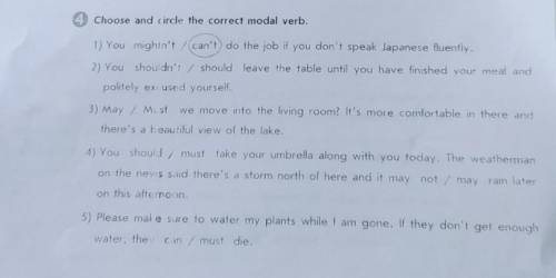 Choose and circle the correct modal verb​