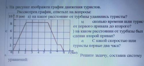 На рисунке изображен график движения туристов. Рассмотрев график, ответьте на вопросы: а) на какое р