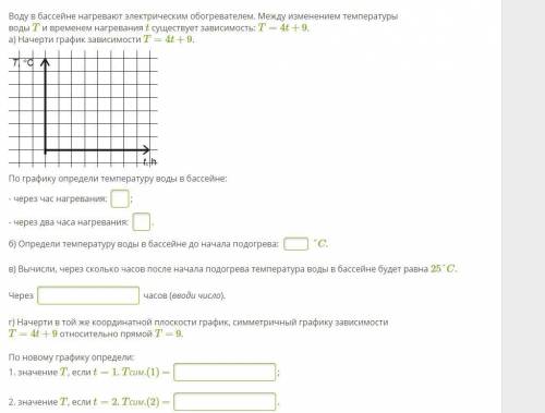 Воду в бассейне нагревают электрическим обогревателем. Между изменением температуры воды T и времен