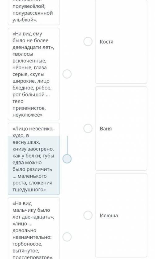 ТЕКСТ ЗАДАНИЯ Узнайте героя рассказа И. С. Тургенева «Бежин луг». (Найди соответствия)Количество сое