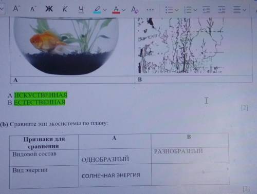 (b) Сравните эти экосистемы по плану: AВПризнаки длясравненияВидовой составВид энергииСОЧ ПО ЕСТЕСТВ