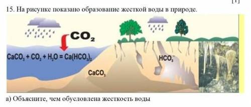 15. На рисунке показано образование жесткой воды в природе. а) Объясните, чем обусловлена жесткость