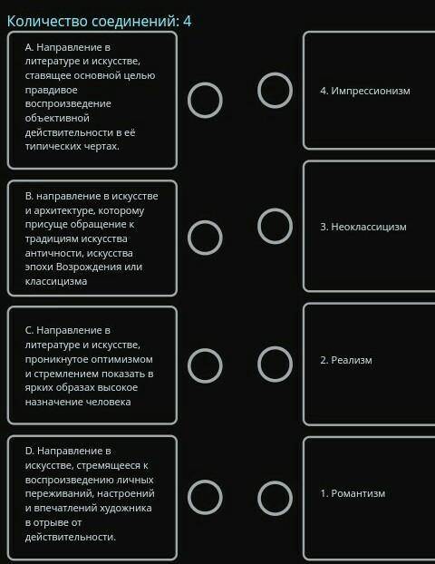 Соотнисете стили в искусство и их характеристику: А направления Литературе и искусстве, ставящее осн