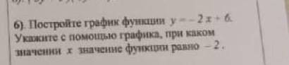 постройки график функции у=-2х+6. Укажите с графика при каком значении х значение функции равно -2​