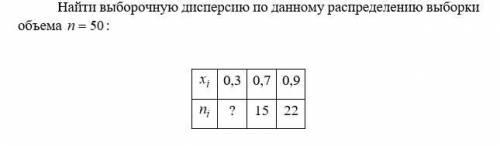 Найти выборочную дисперсию по данному распределению выборки объема n=50